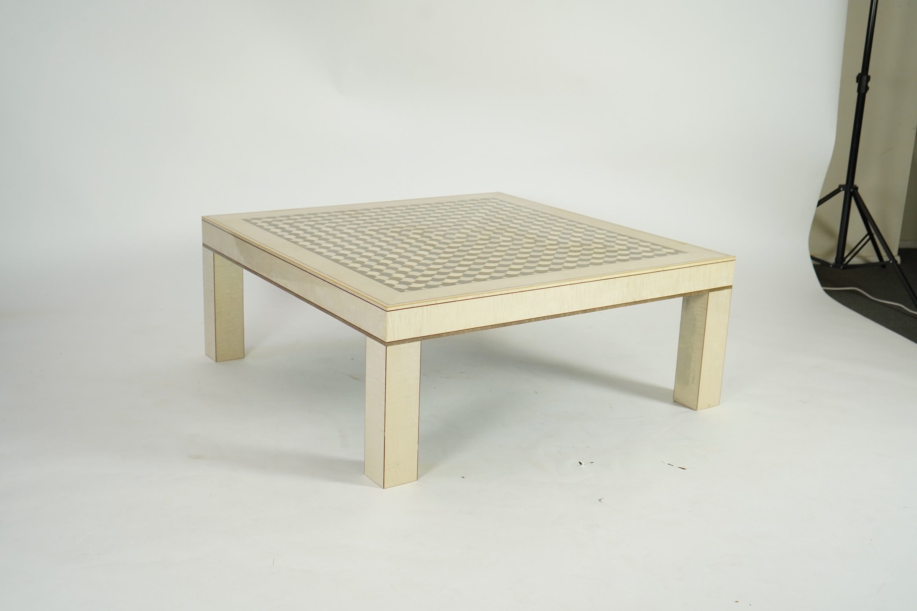 Lignae: A contemporary square sycamore and specimen wood coffee table on square legs